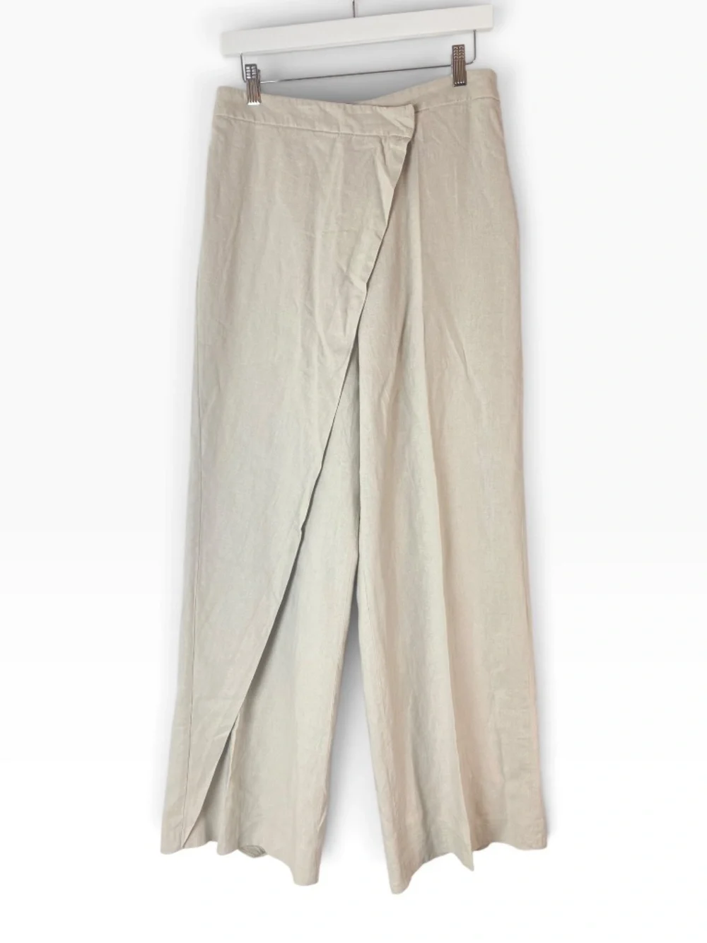 Zara Linen Blend Pareo Wrap Wide Leg Pants Light Beige Size M